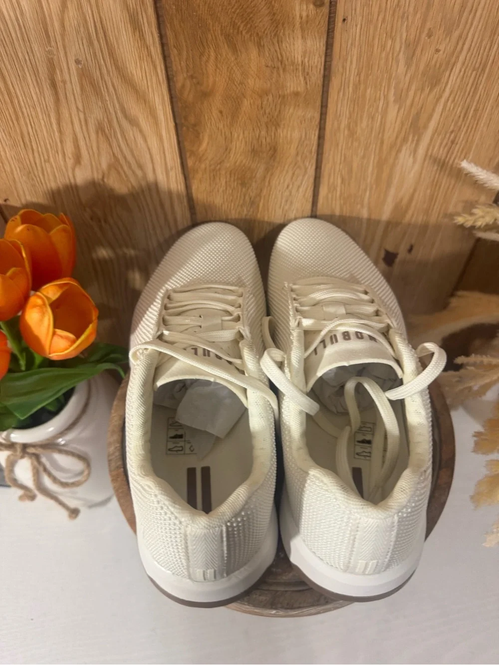 NOBULL Cream Knit Trainers with Brown Sole